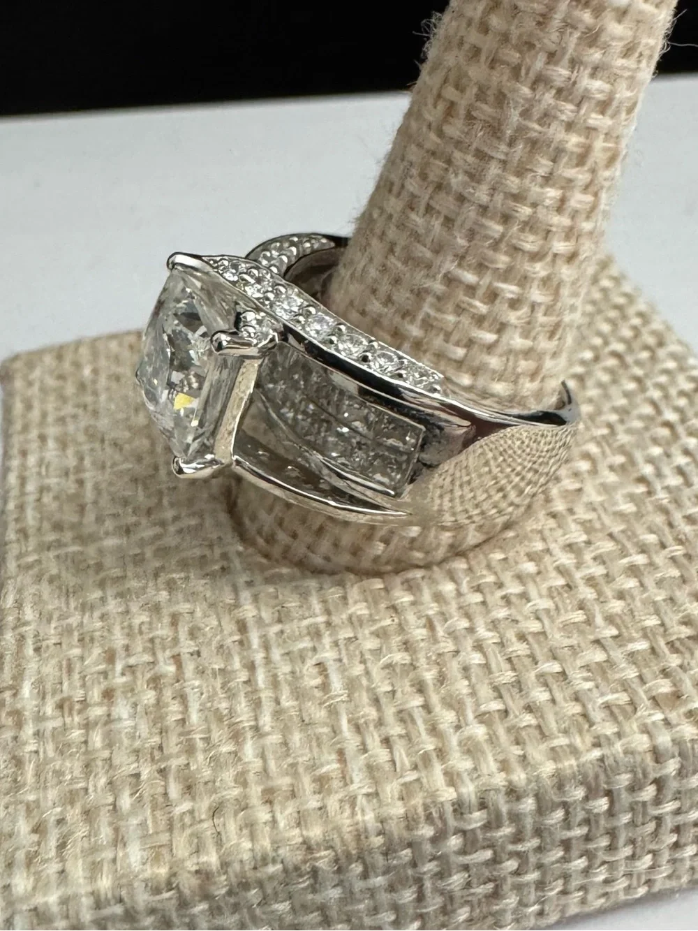 925 Silver Ring w/Large Square Cut Center CZ & sizzling CZ accents- A Statement!